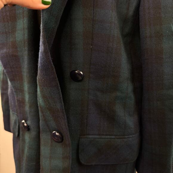 VINTAGE Giorgio Sant'Angelo Blazer Wool Academia Plaid Lapel Double Breasted VTG - Picture 4 of 8